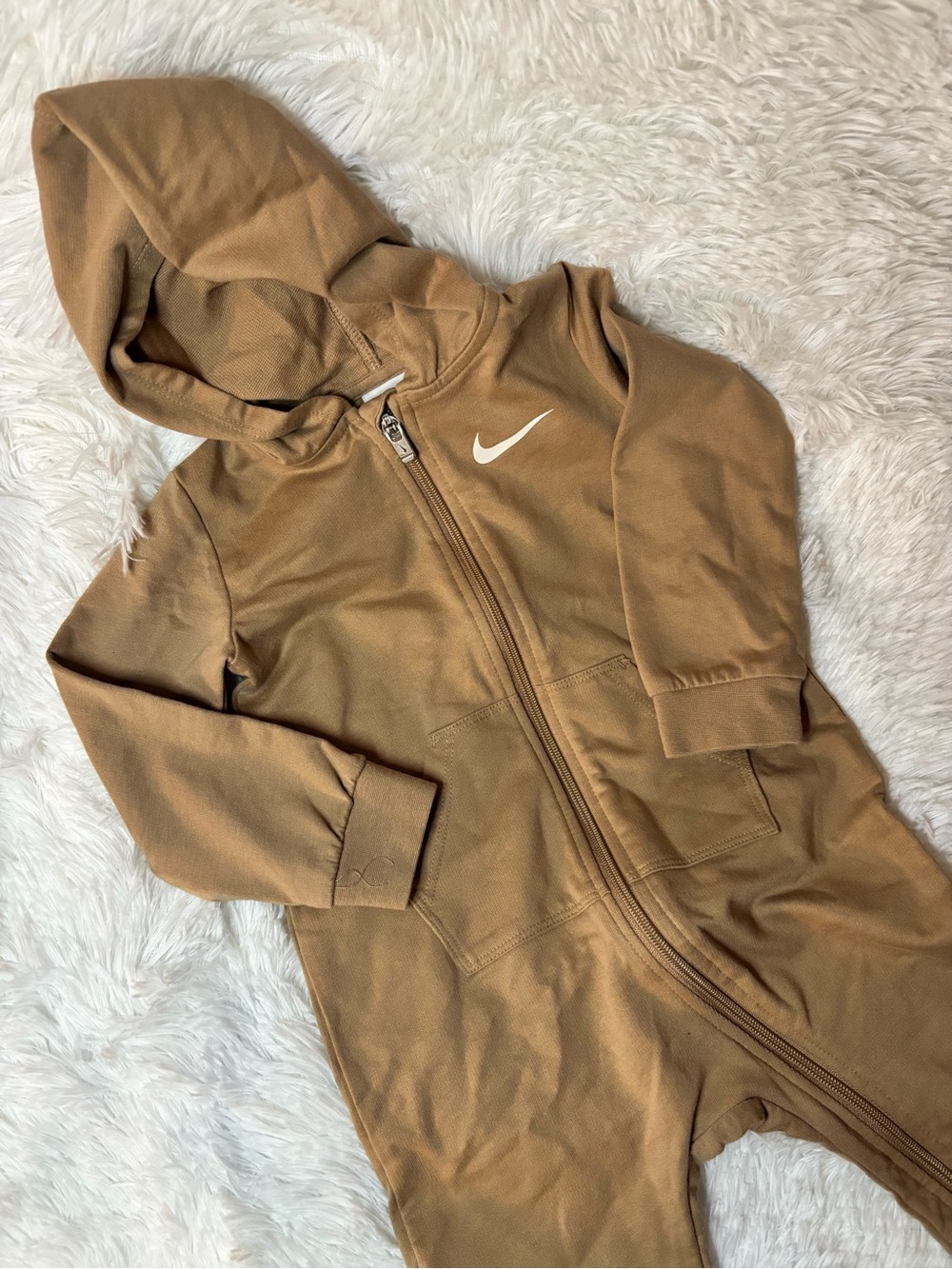 Nike Toddler Unisex Tan/Camel Hooded Coverall Romper Size 24M